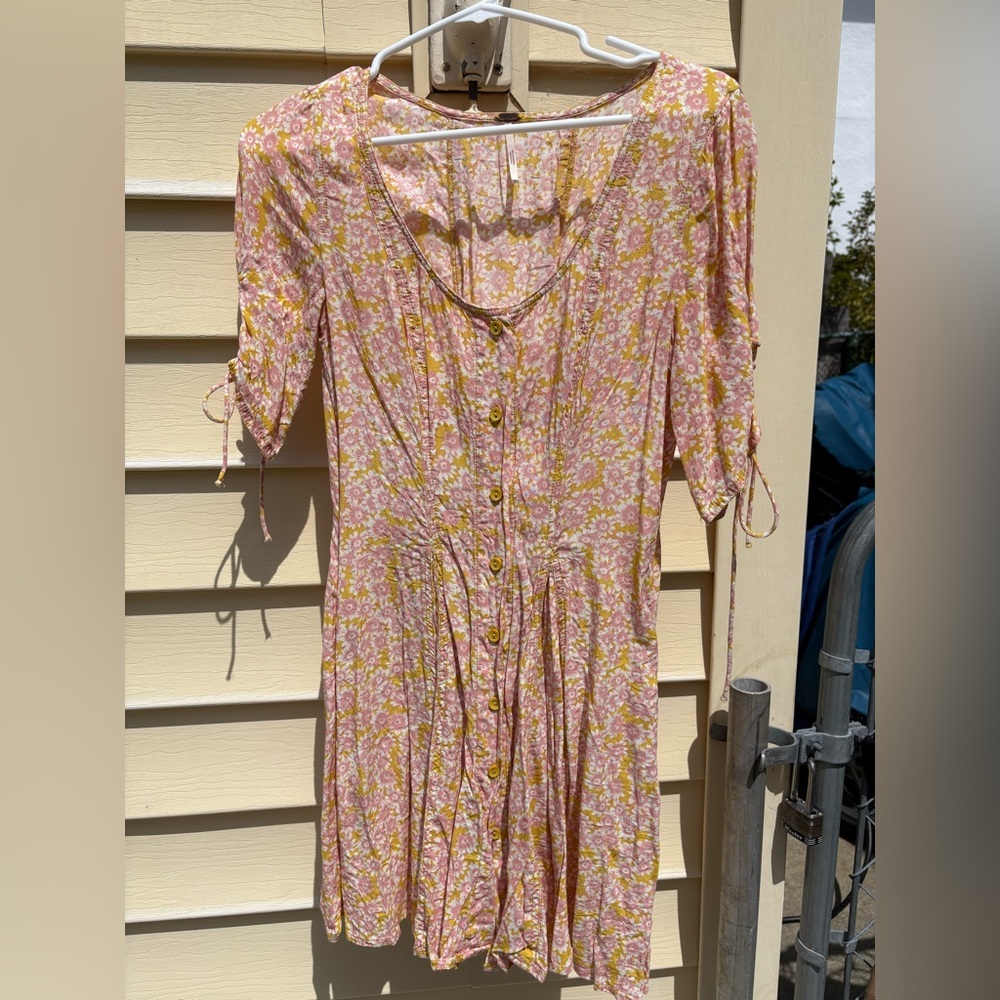 Free People Floral Pink Button-Down Dress